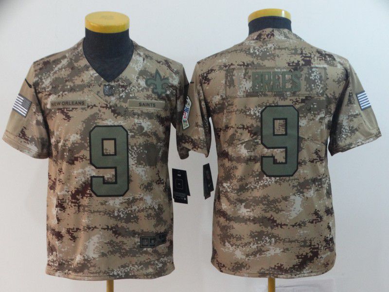 Youth New Orleans Saints #9 Brees Nike Camo Salute to Service Limited NFL Jersey
